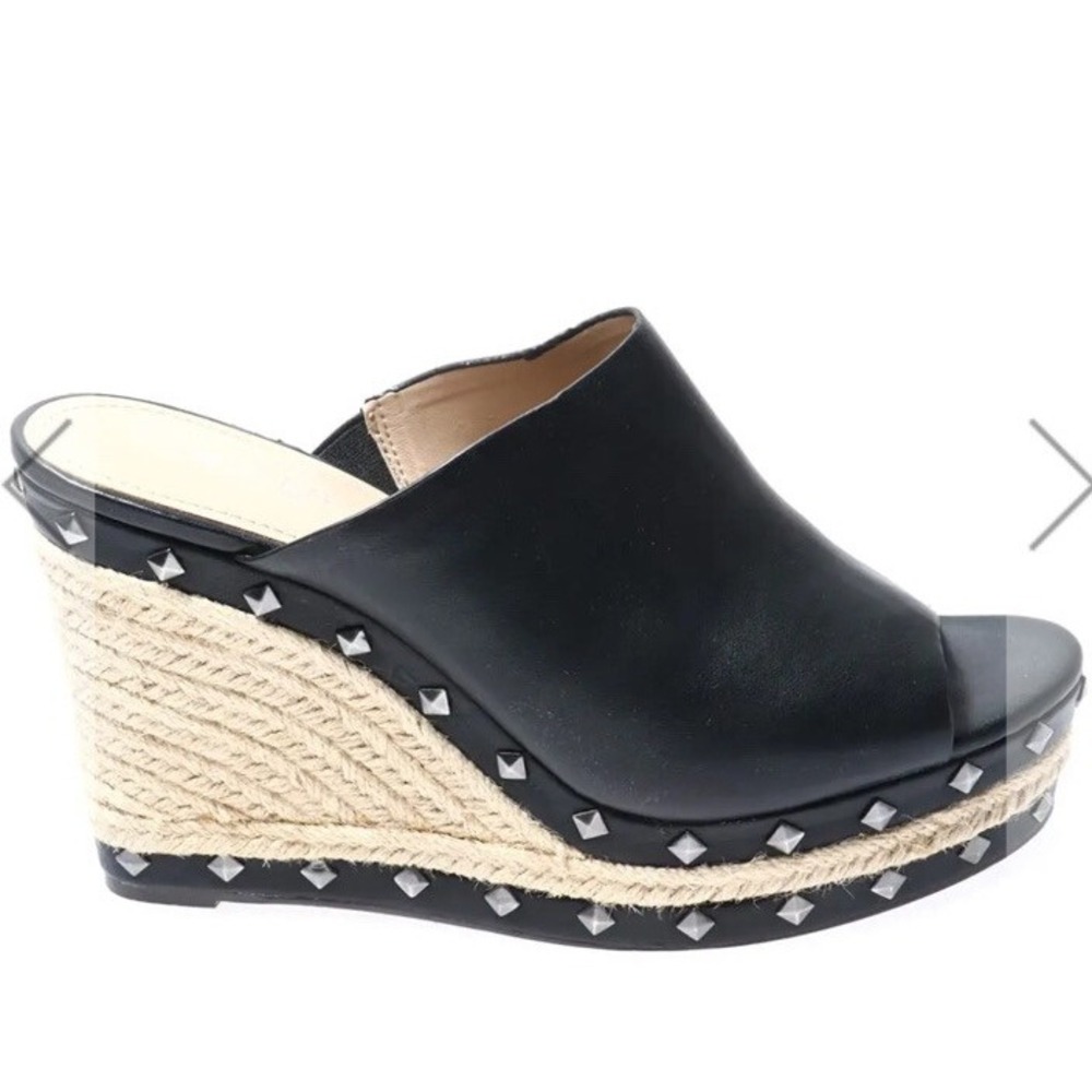 Charles by Charles David Black Studded Espadrille Wedge Sandals Peep Toe Mules 7